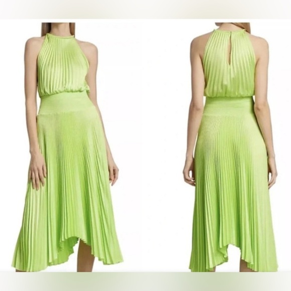 Joie Haltertop Pleated Midi Dress in Limeade Size Medium New - Picture 1 of 12